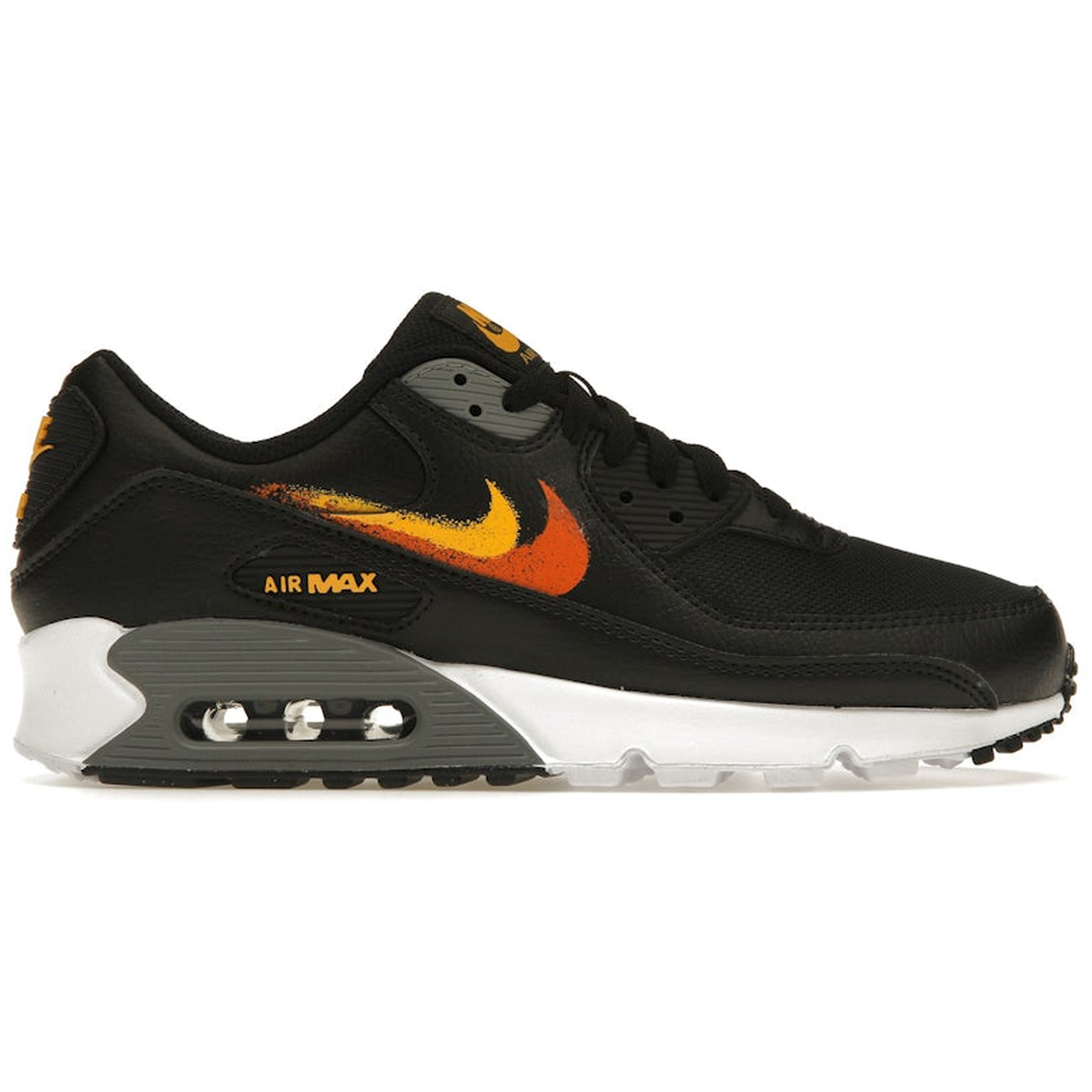 Nike Air Max 90 Spray Paint Swoosh Black University Gold