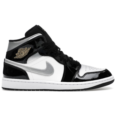 Air Jordan 1 Mid Patent Black Silver Metallic Gold